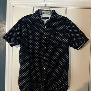 Free Planet Blue and White polka dot Casual Button Down Shirt